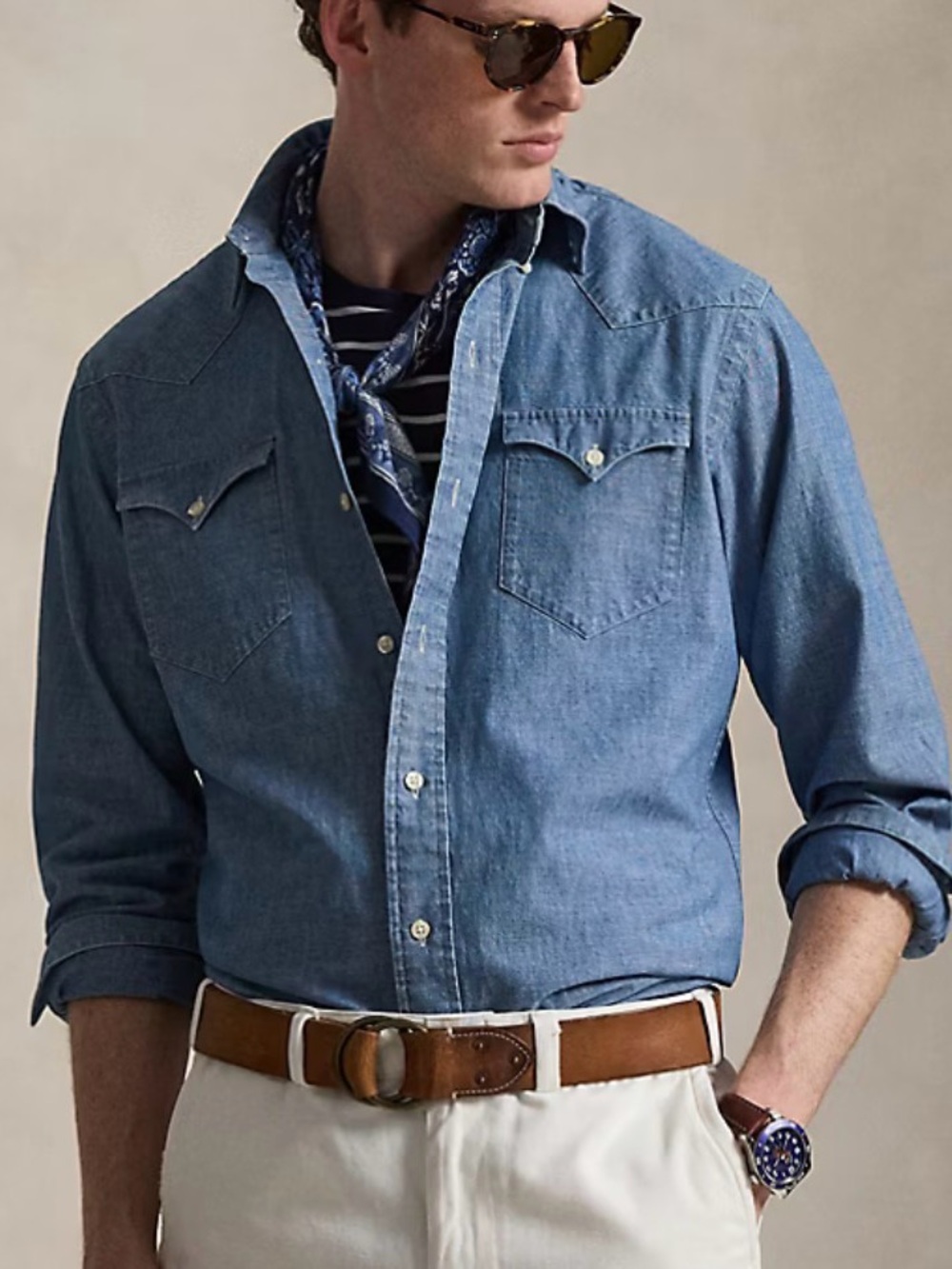 Polo Ralph Lauren New Classic Western Blue Cotton LS Button Up Shirt  XXL